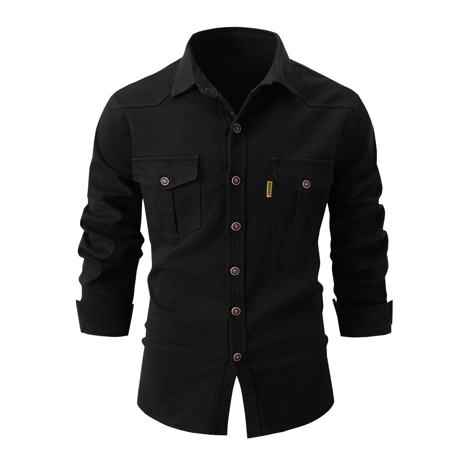 thumbnail image 4 of Chaqueta lavada de manga larga para hombre: camisa informal elástica de negocios, color patchwork, mezcla de poliéster, apta para todas las estaciones, 4 of 5